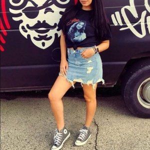 Express Distressed denim mini skirt ripped jean skirt 2